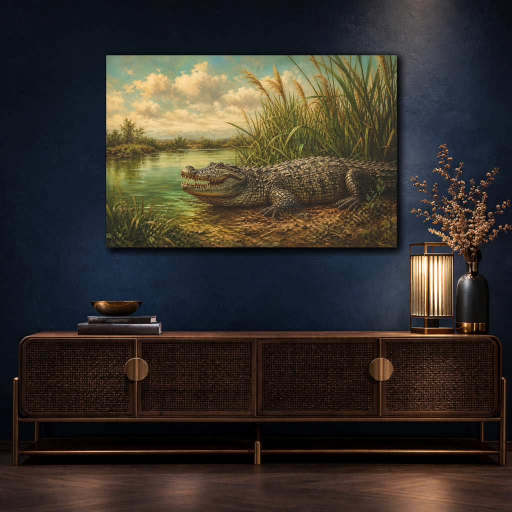 Mockup 4. Animals Alligator Alligator Green Brown shown as canvas print