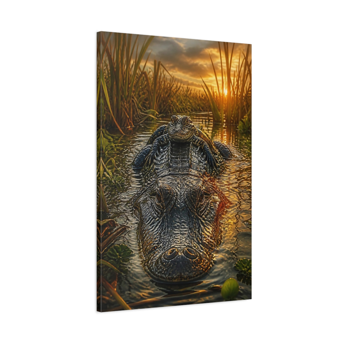 Main Mockup. Animals Alligators Alligator Sunset shown as stretched canvas wall art