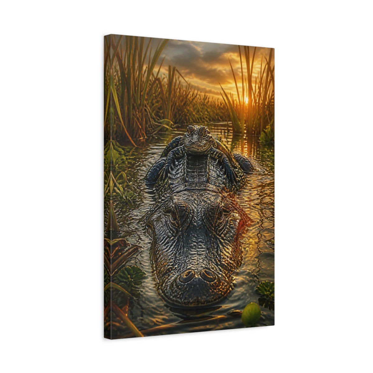 Side Mockup 3. Animals Alligators Alligator Sunset shown as stretched canvas wall art