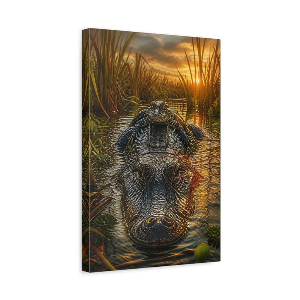 Side Mockup 4. Animals Alligators Alligator Sunset shown as stretched canvas wall art