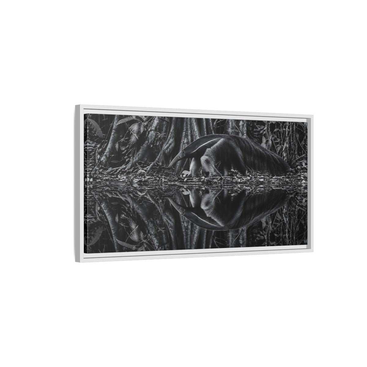 Side Mockup 1. Animals Anteater Black And White shown as stretched canvas wall art