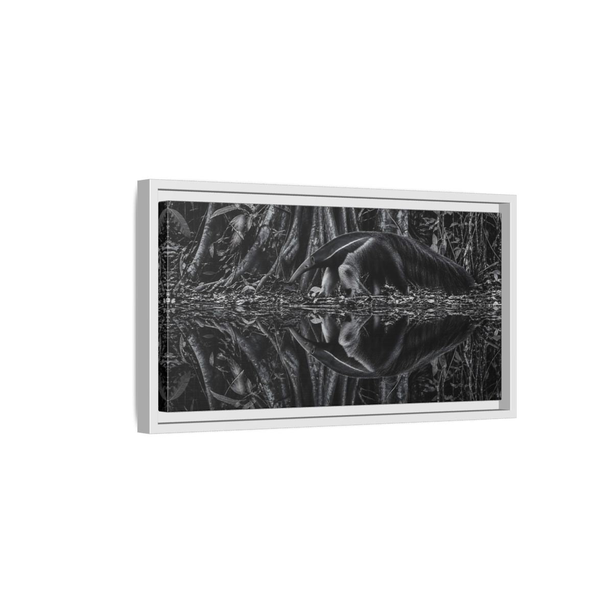 Side Mockup 6. Animals Anteater Black And White shown as stretched canvas wall art
