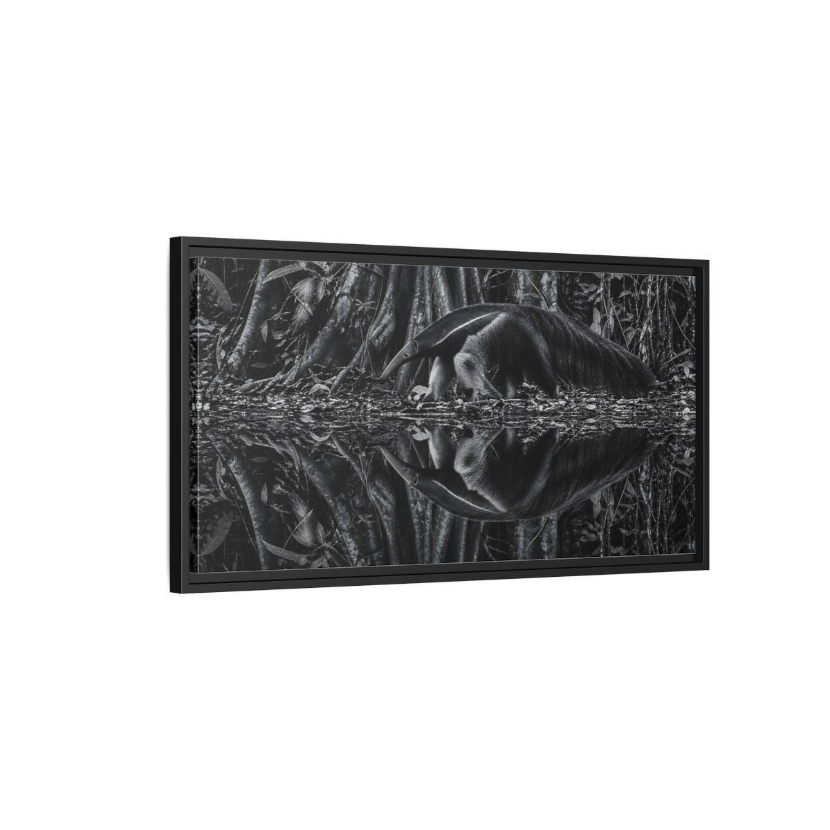 Side Mockup 2. Animals Anteater Black And White shown as stretched canvas wall art