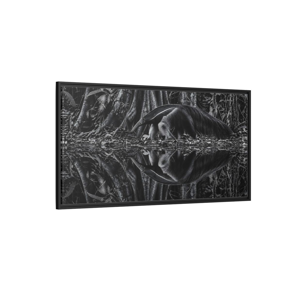 Side Mockup 5. Animals Anteater Black And White shown as stretched canvas wall art
