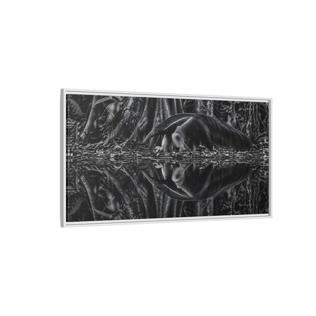 Side Mockup 3. Animals Anteater Black And White shown as stretched canvas wall art
