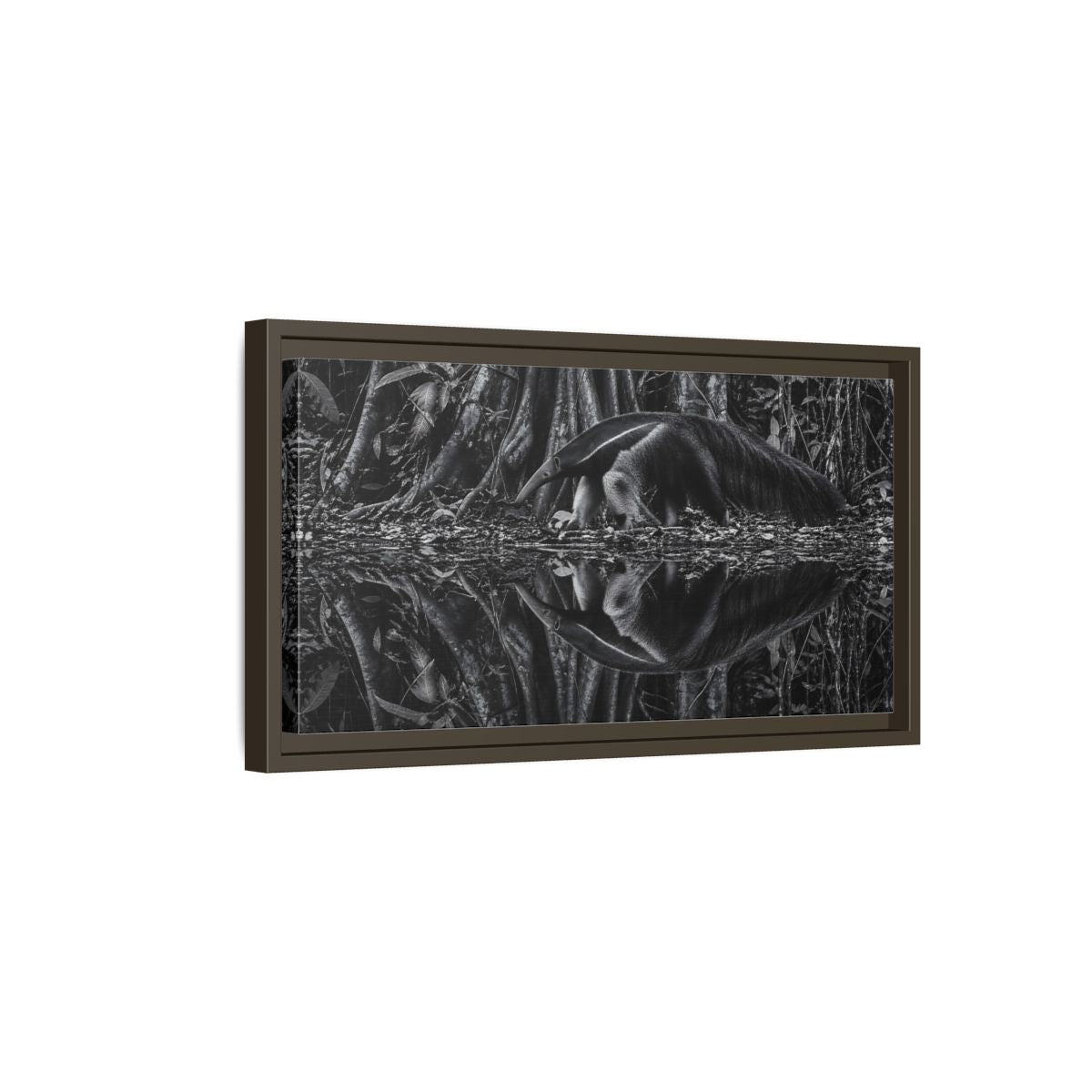 Side Mockup 7. Animals Anteater Black And White shown as stretched canvas wall art