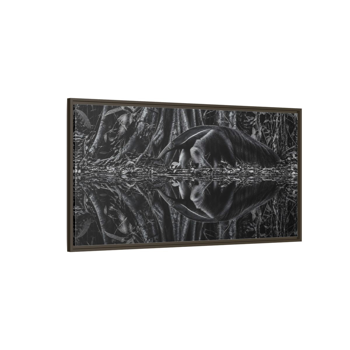 Side Mockup 4. Animals Anteater Black And White shown as stretched canvas wall art