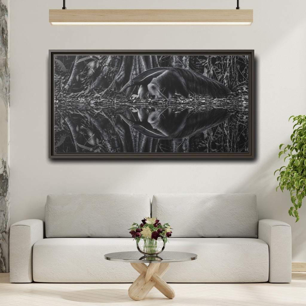 Mockup 2. Animals Anteater Black And White shown as stretched canvas wall art