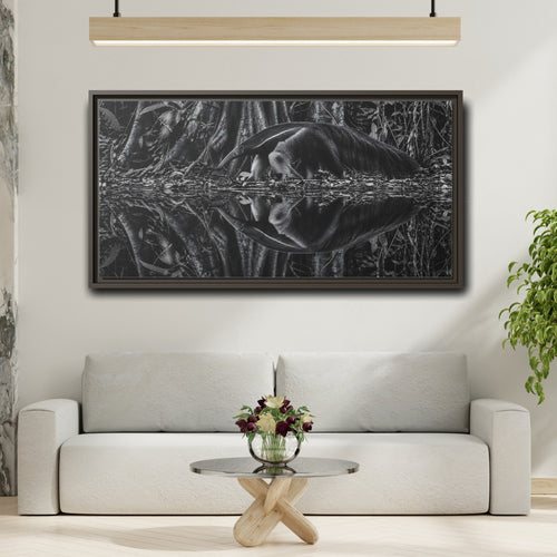 Mockup 2. Animals Anteater Black And White shown as stretched canvas wall art