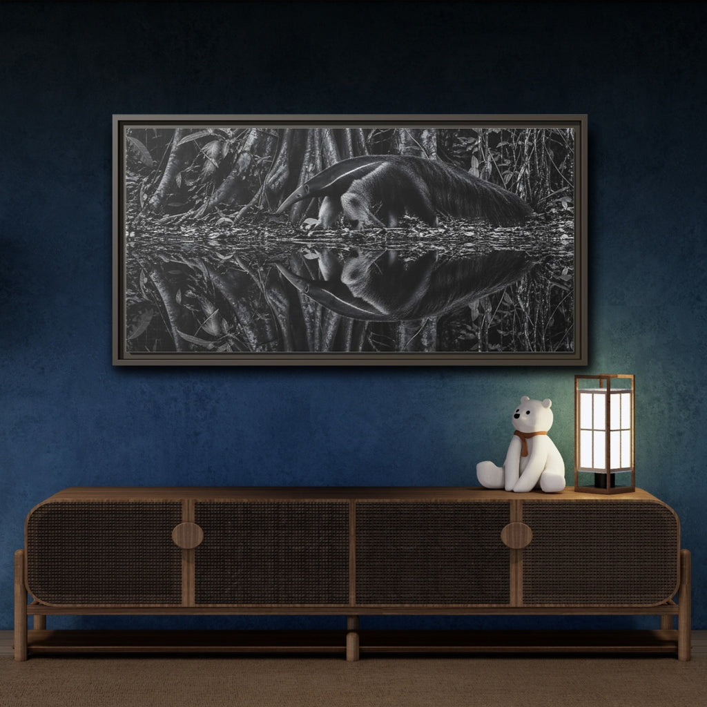 Mockup 4. Animals Anteater Black And White shown as stretched canvas wall art