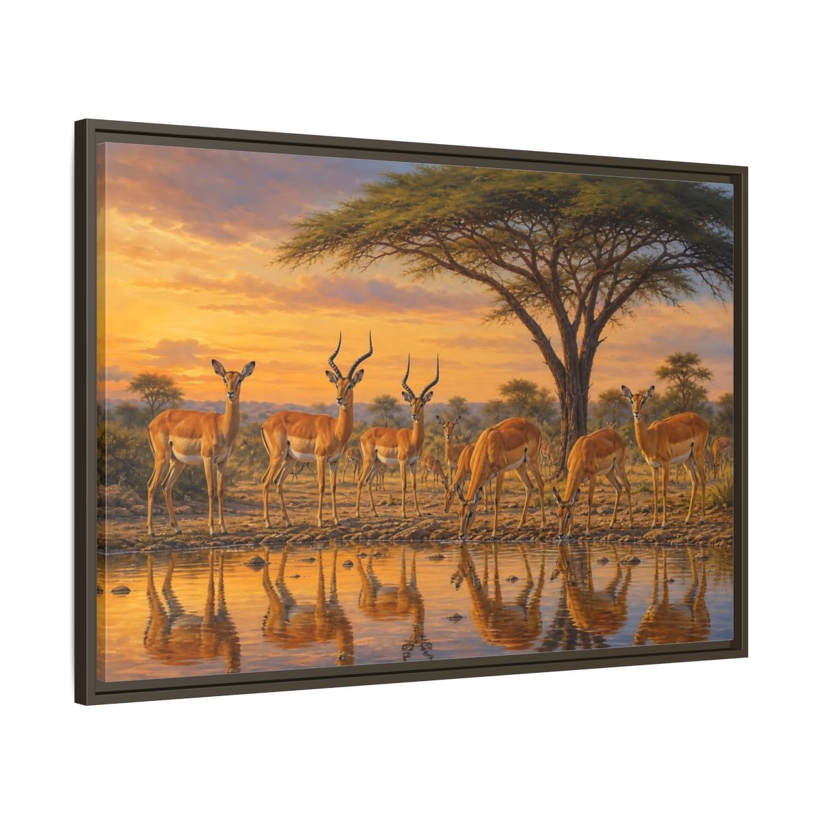 Main Mockup. Animals Antelopes Antelopes Sunset shown as stretched canvas wall art