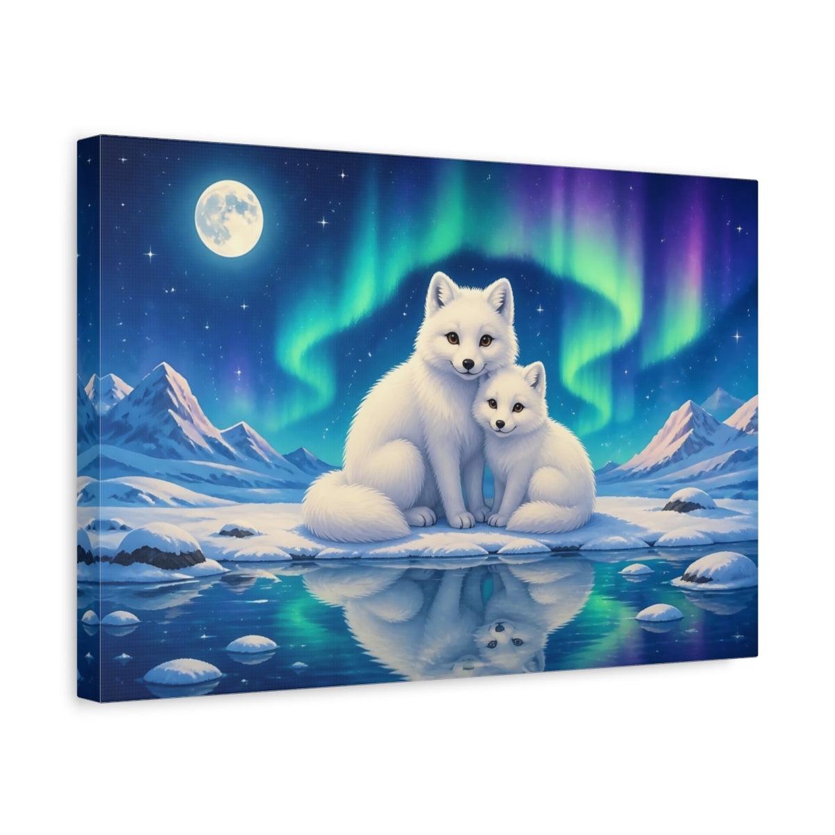 Side Mockup 4. Animals Arctic Foxes Arctic Fox Aurora shown as canvas print