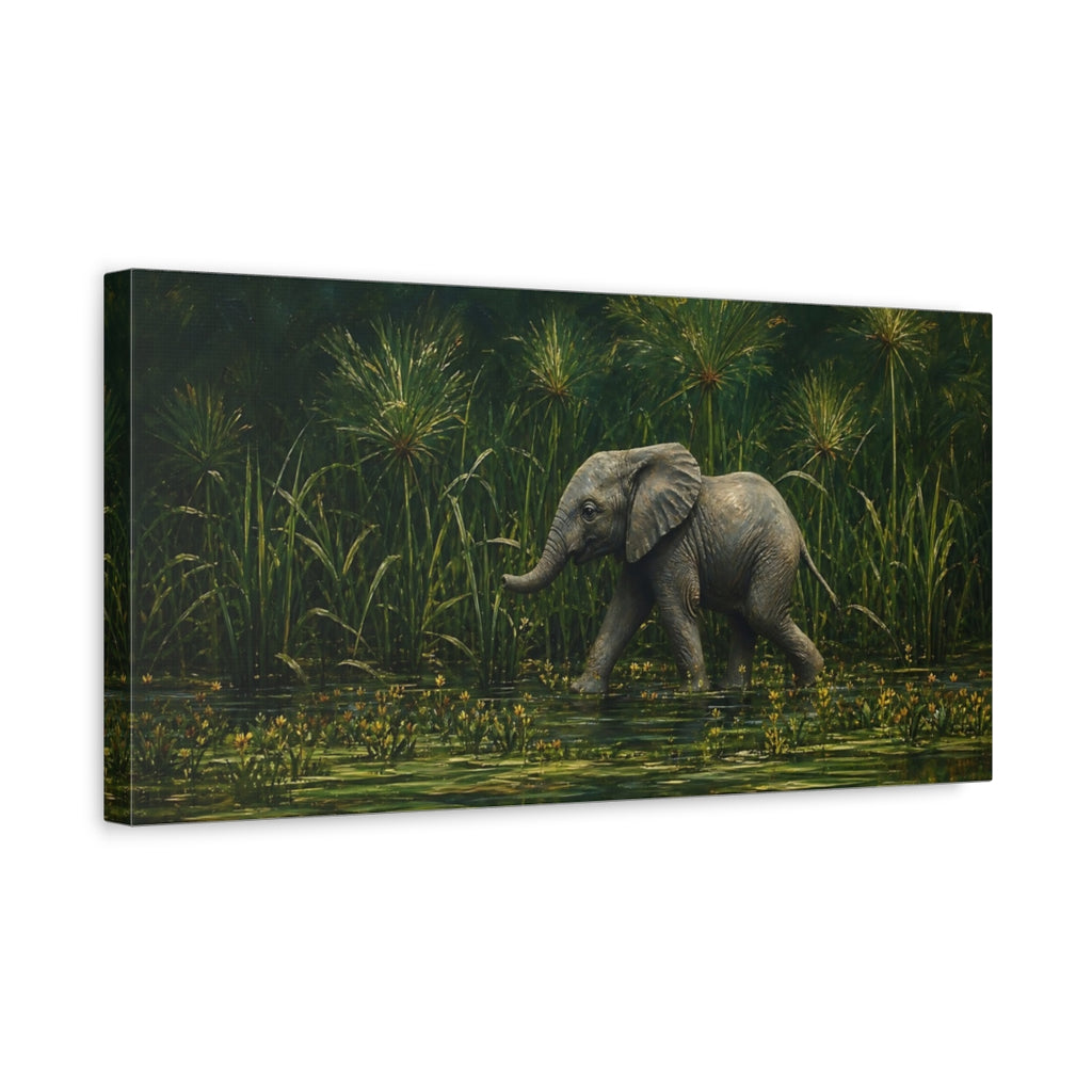 Side Mockup 3. Animals Baby Elephant Elephant And Green shown as stretched canvas wall art
