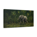 Side Mockup 3. Animals Baby Elephant Elephant And Green shown as stretched canvas wall art