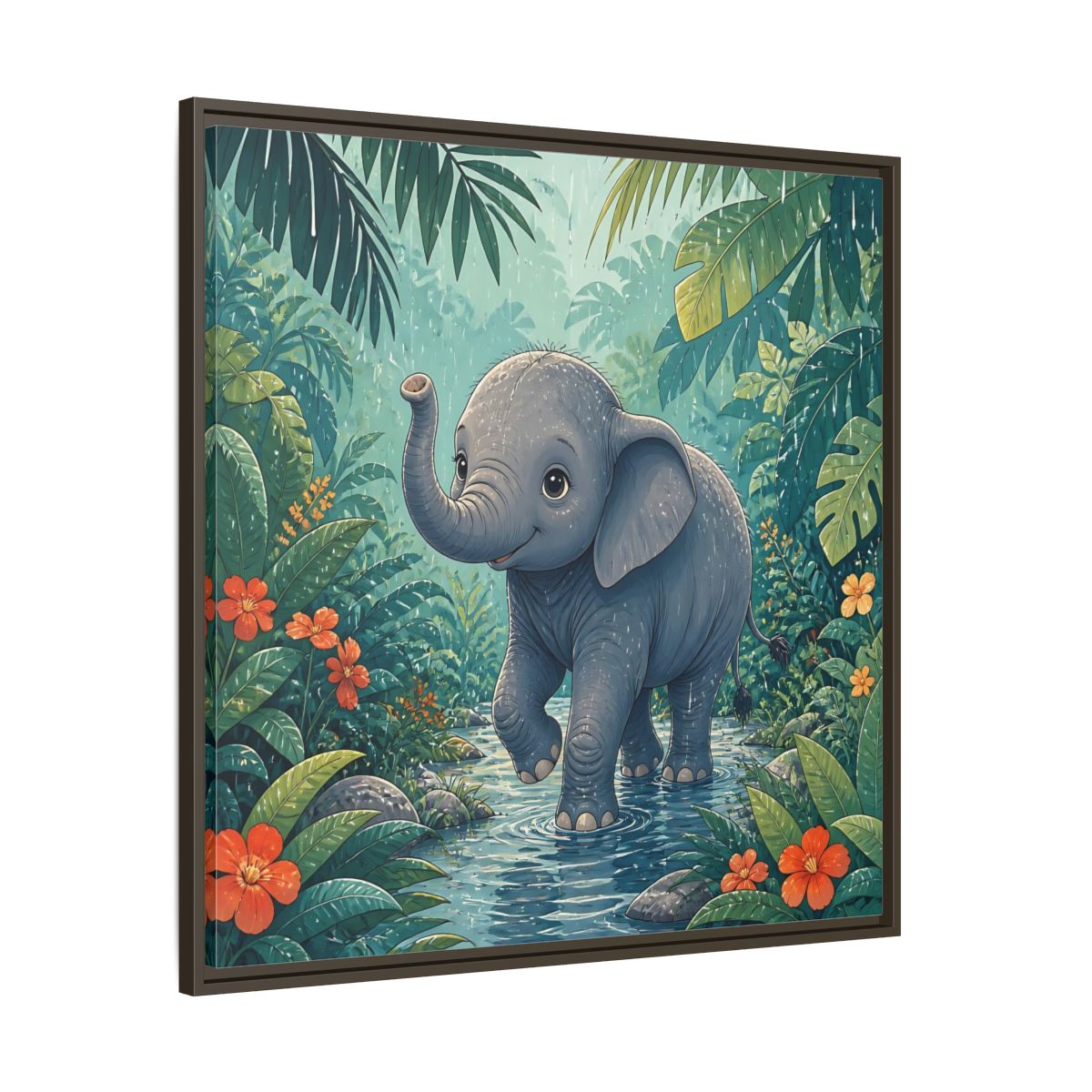 Main Mockup. Animals Baby Elephant Baby Elephant Jungle shown as stretched canvas wall art