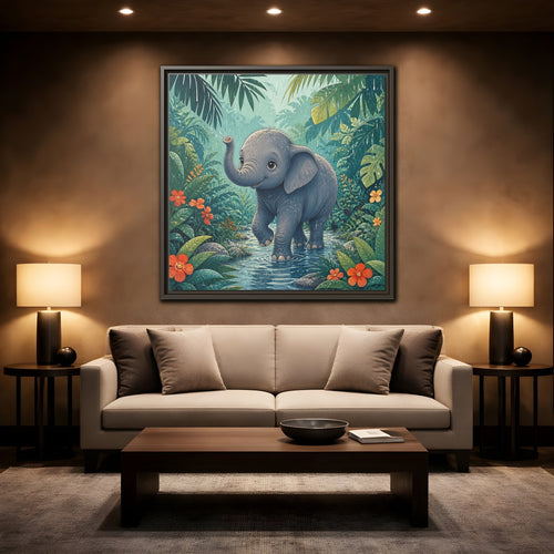 Mockup 2. Animals Baby Elephant Baby Elephant Jungle shown as stretched canvas wall art