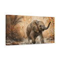 Side Mockup 3. Animals Baby Elephant Brown And Orange shown as stretched canvas wall art