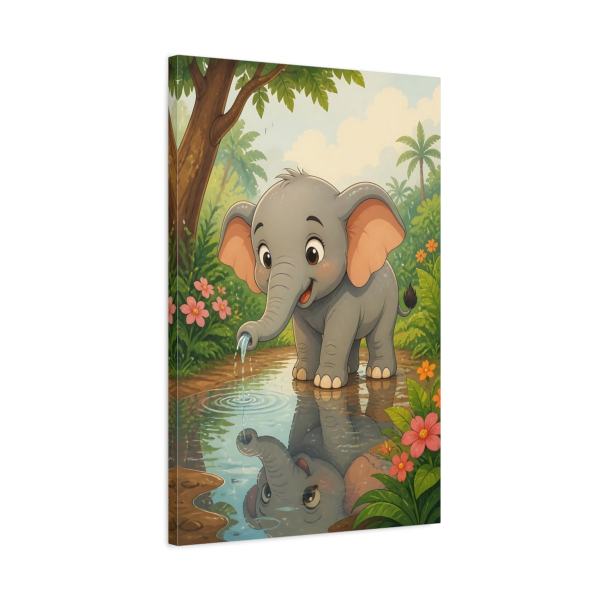 Side Mockup 2. Animals Baby Elephant Cute Jungle Elephant shown as stretched canvas wall art