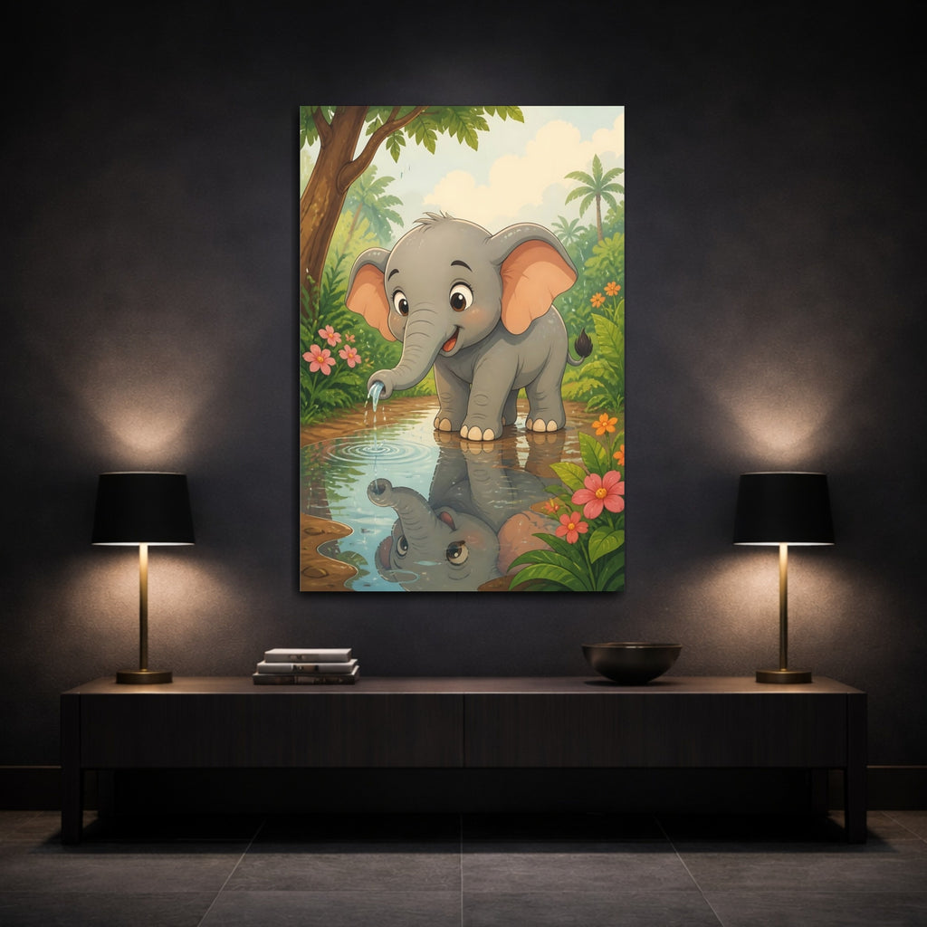 Mockup 3. Animals Baby Elephant Cute Jungle Elephant shown as stretched canvas wall art