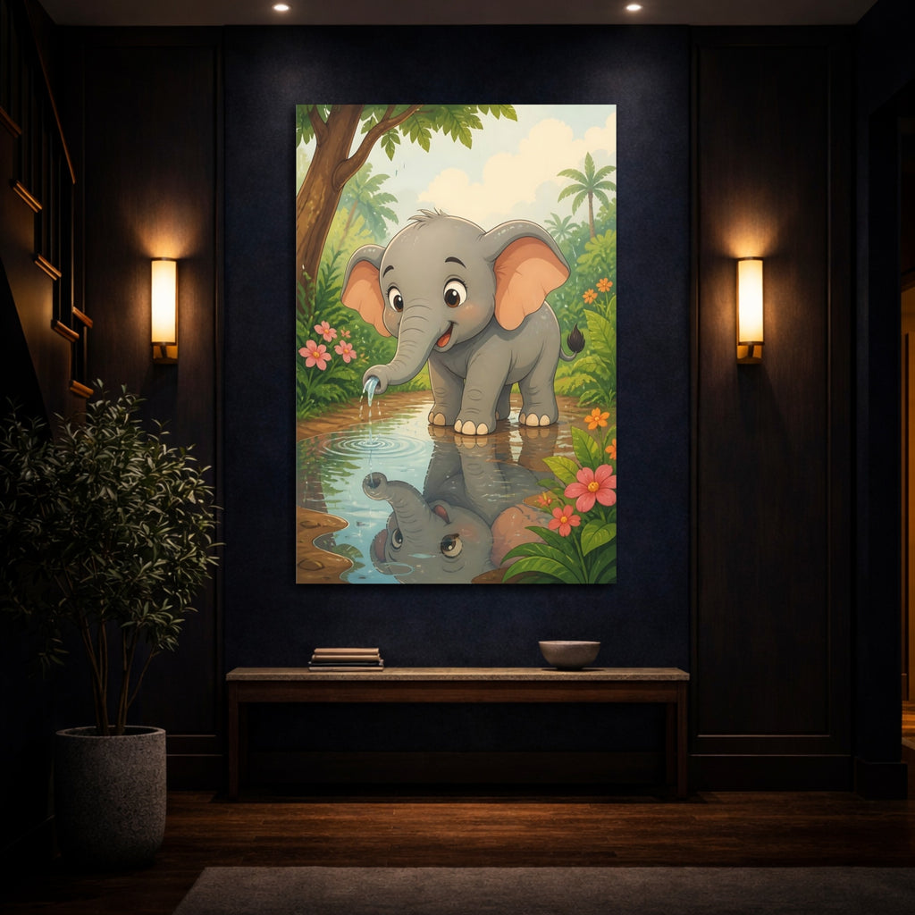 Mockup 4. Animals Baby Elephant Cute Jungle Elephant shown as stretched canvas wall art