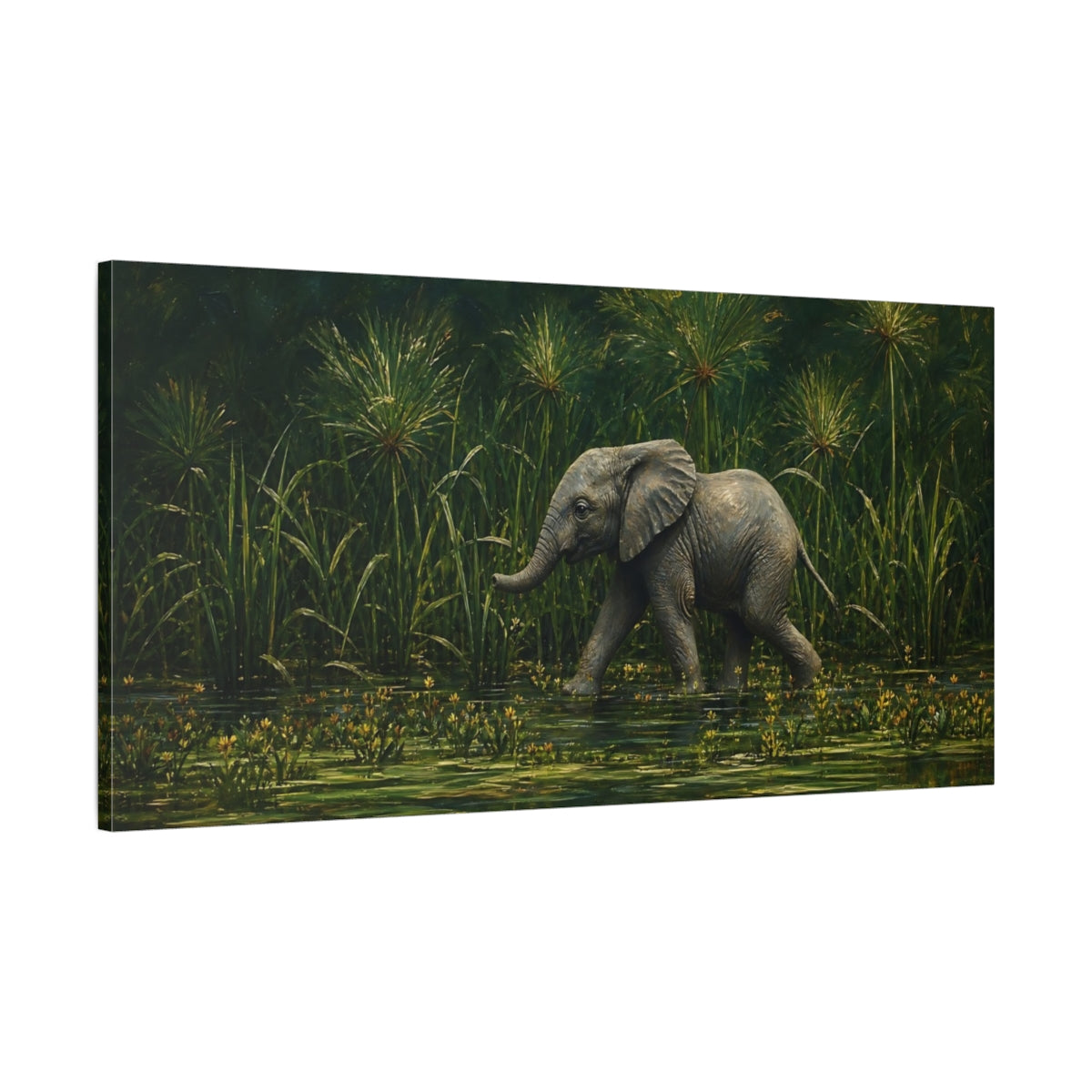 Main Mockup. Animals Baby Elephant Elephant And Green shown as stretched canvas wall art
