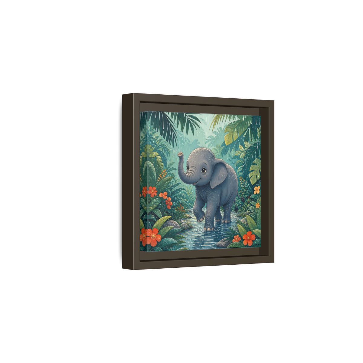 Side Mockup 2. Animals Baby Elephant Baby Elephant Jungle shown as stretched canvas wall art