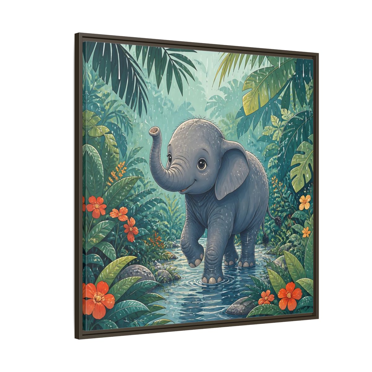 Side Mockup 5. Animals Baby Elephant Baby Elephant Jungle shown as stretched canvas wall art