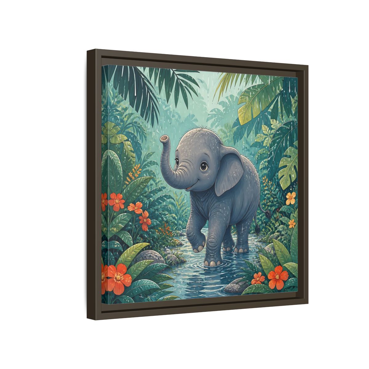 Side Mockup 14. Animals Baby Elephant Baby Elephant Jungle shown as stretched canvas wall art