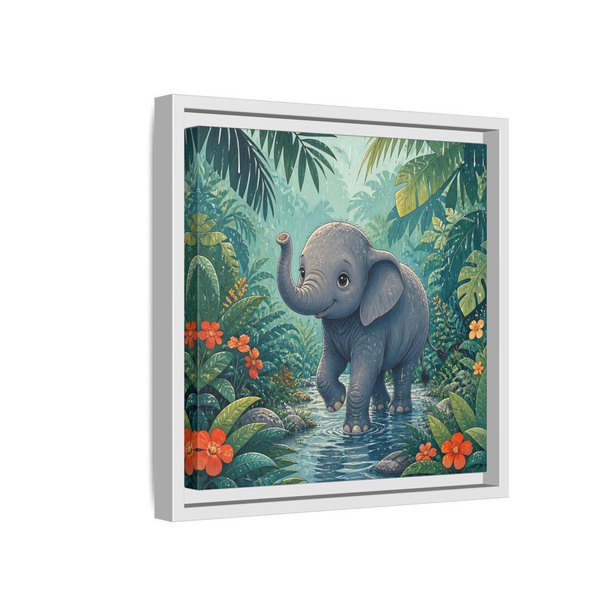 Side Mockup 16. Animals Baby Elephant Baby Elephant Jungle shown as stretched canvas wall art