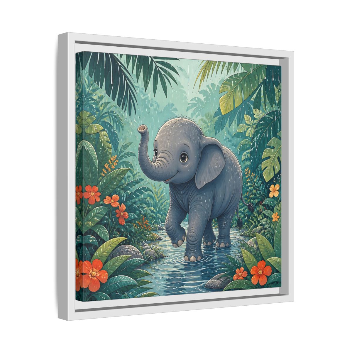 Side Mockup 28. Animals Baby Elephant Baby Elephant Jungle shown as stretched canvas wall art
