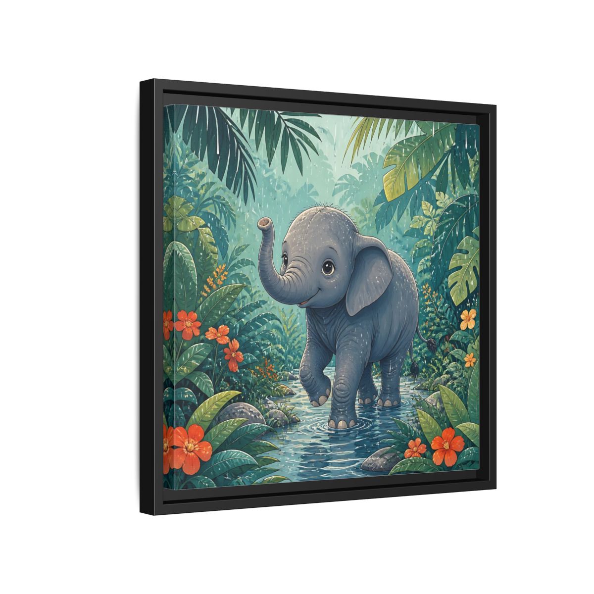 Side Mockup 15. Animals Baby Elephant Baby Elephant Jungle shown as stretched canvas wall art