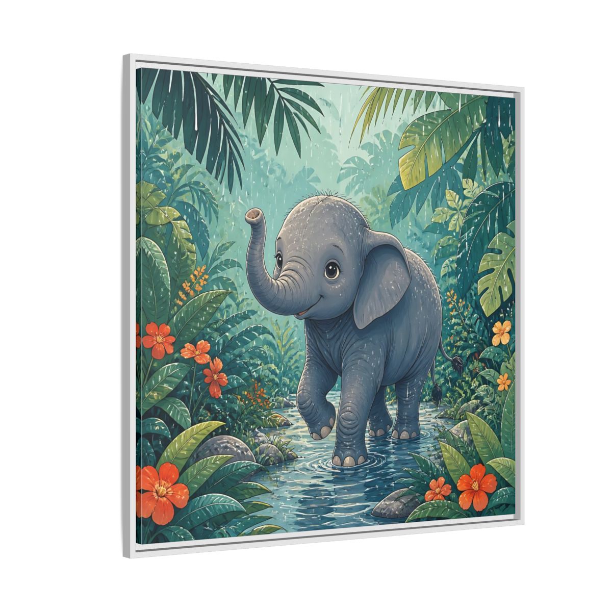 Side Mockup 4. Animals Baby Elephant Baby Elephant Jungle shown as stretched canvas wall art