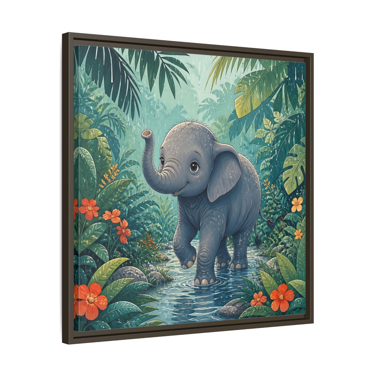 Side Mockup 27. Animals Baby Elephant Baby Elephant Jungle shown as stretched canvas wall art