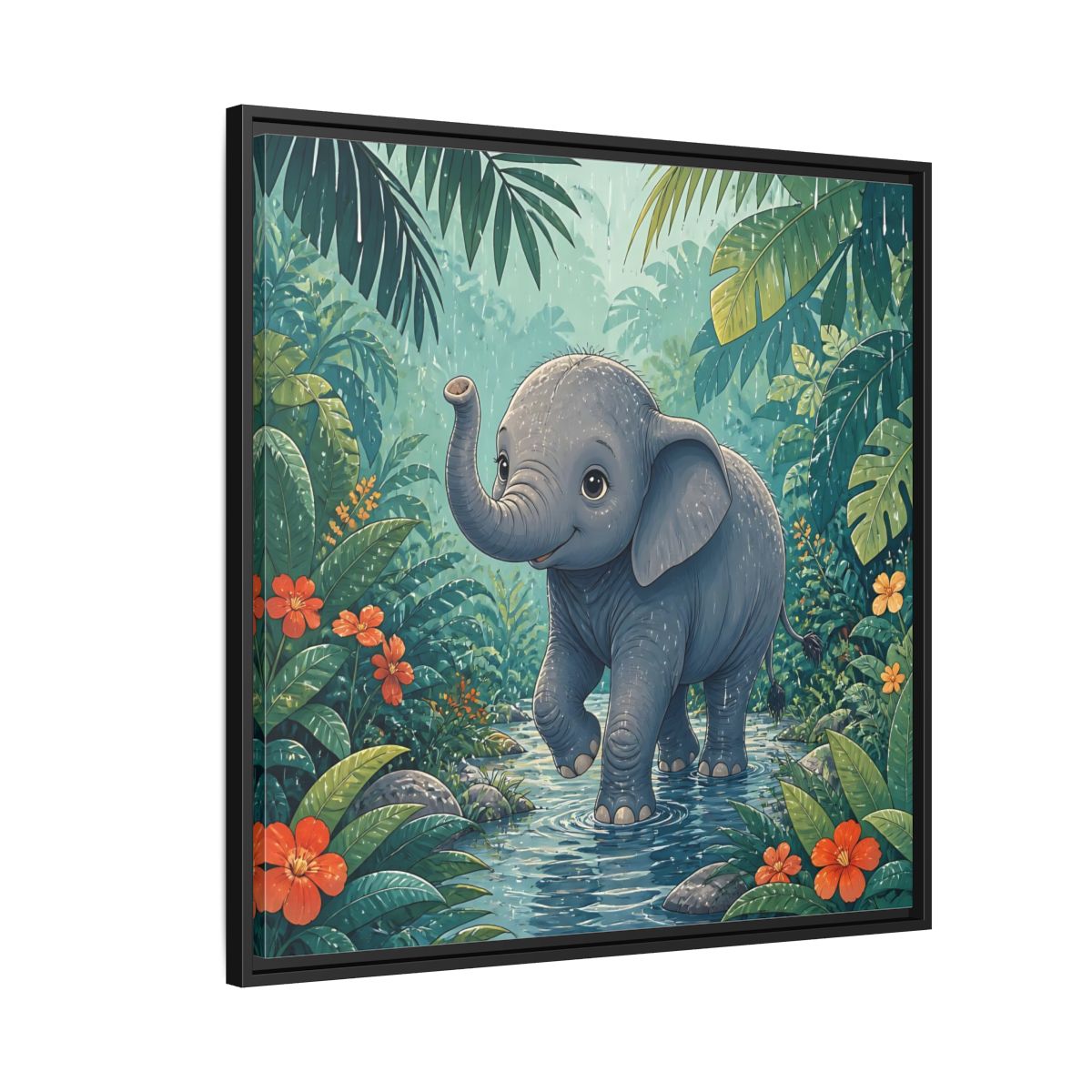 Side Mockup 9. Animals Baby Elephant Baby Elephant Jungle shown as stretched canvas wall art