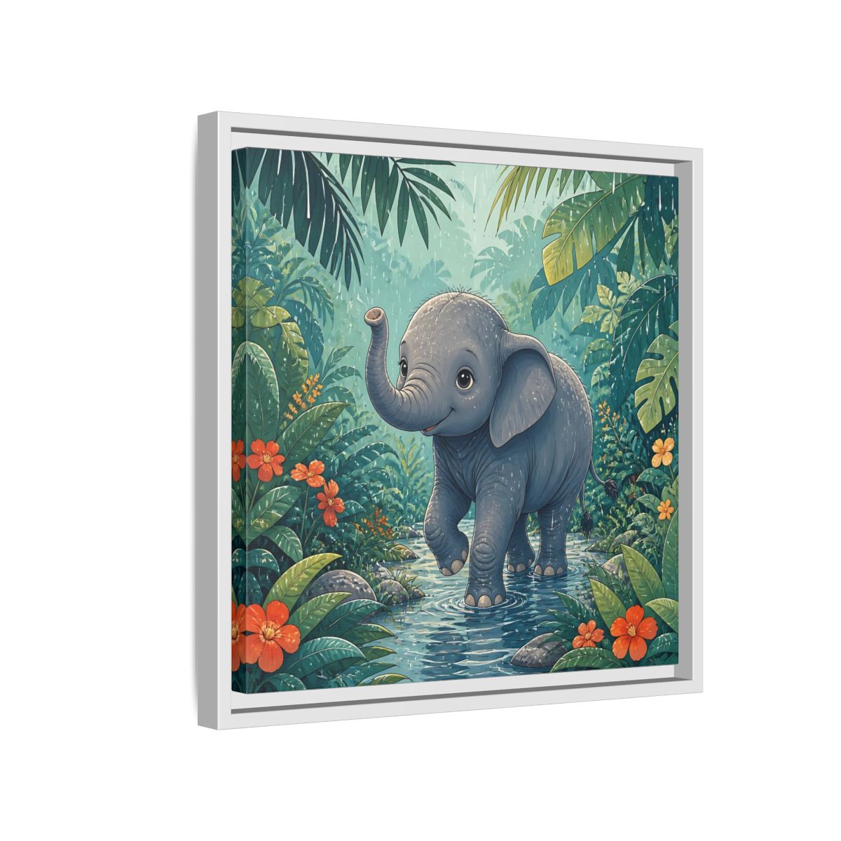 Side Mockup 13. Animals Baby Elephant Baby Elephant Jungle shown as stretched canvas wall art