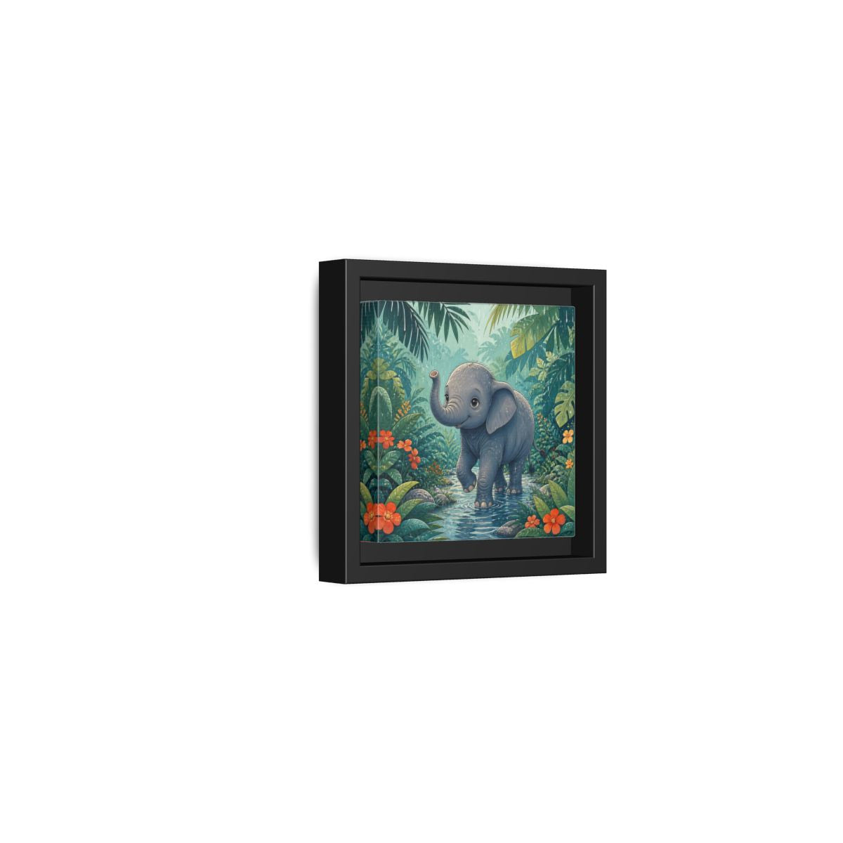 Side Mockup 24. Animals Baby Elephant Baby Elephant Jungle shown as stretched canvas wall art