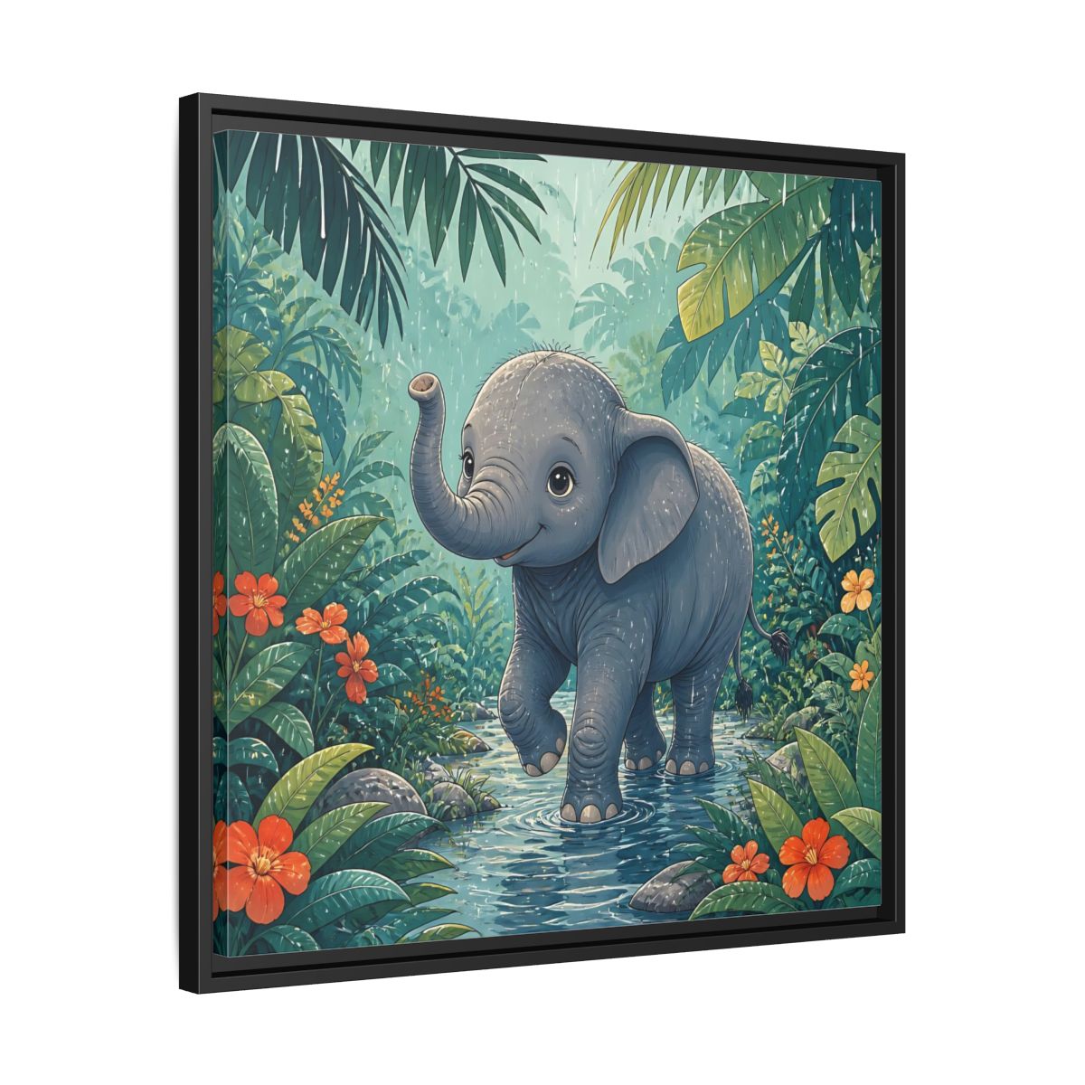 Side Mockup 31. Animals Baby Elephant Baby Elephant Jungle shown as stretched canvas wall art