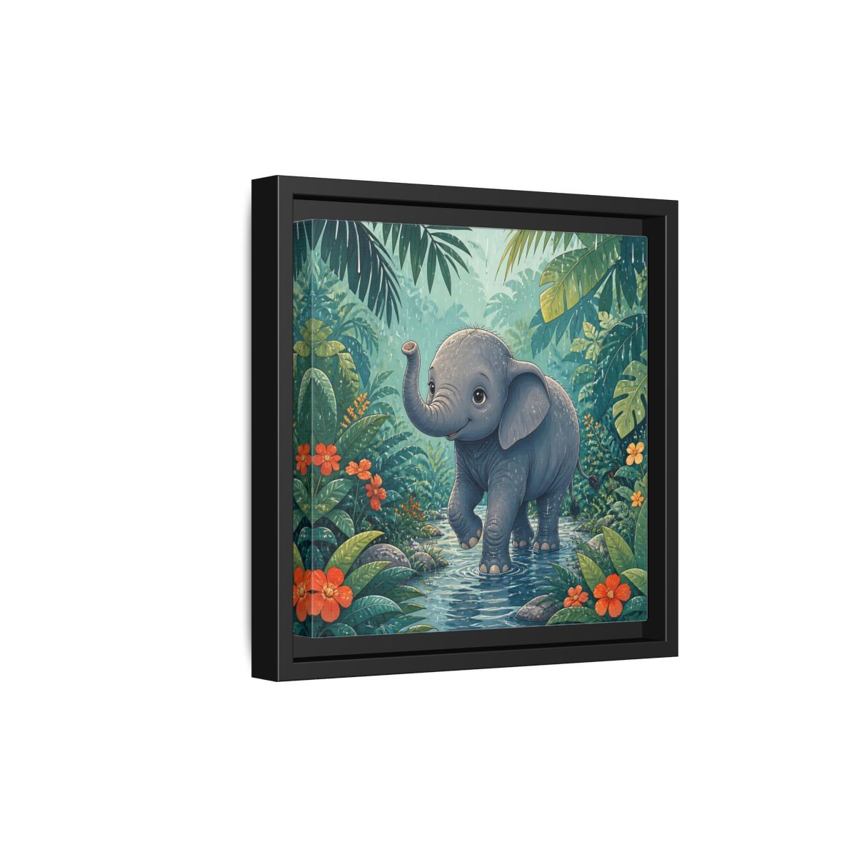 Side Mockup 21. Animals Baby Elephant Baby Elephant Jungle shown as stretched canvas wall art