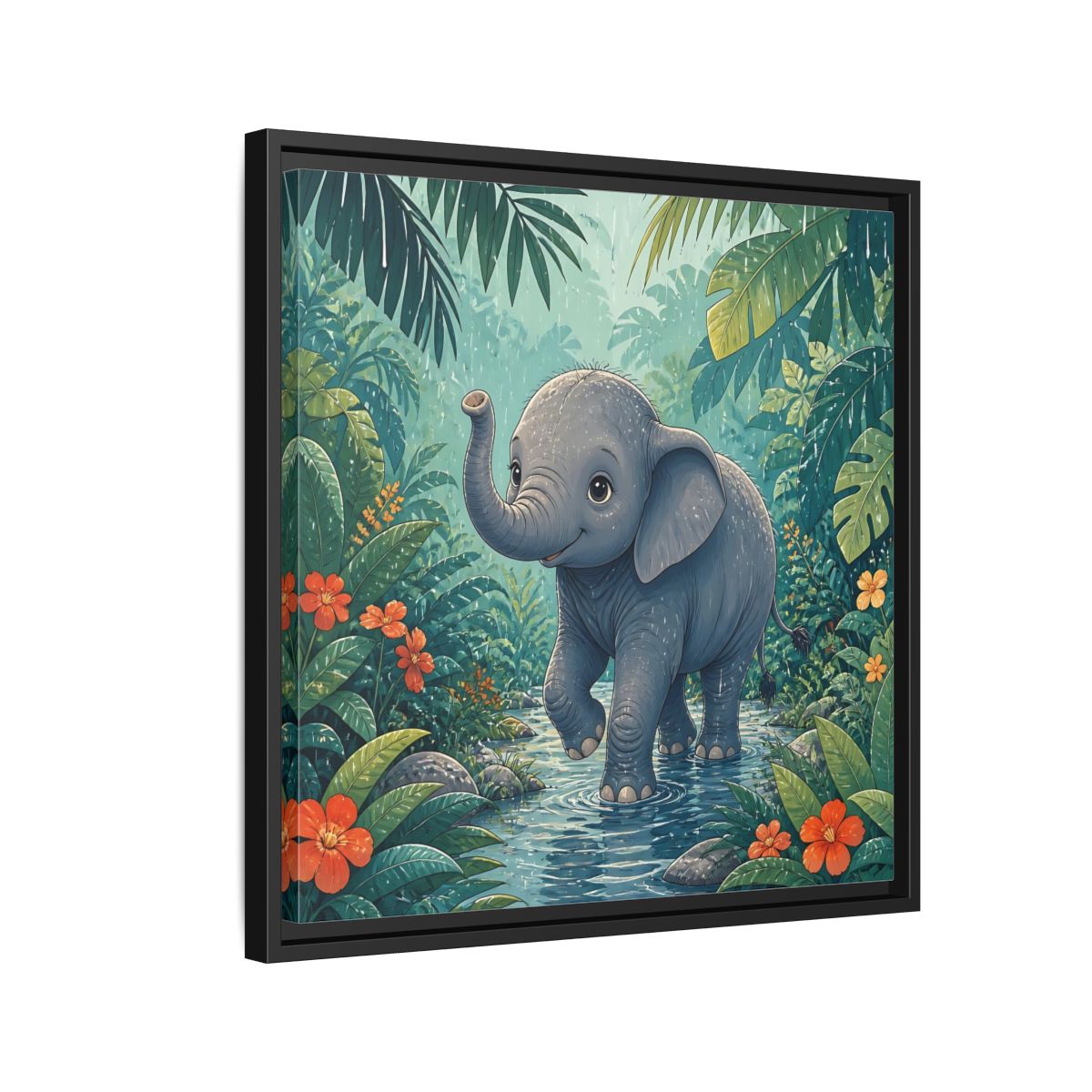 Side Mockup 12. Animals Baby Elephant Baby Elephant Jungle shown as stretched canvas wall art