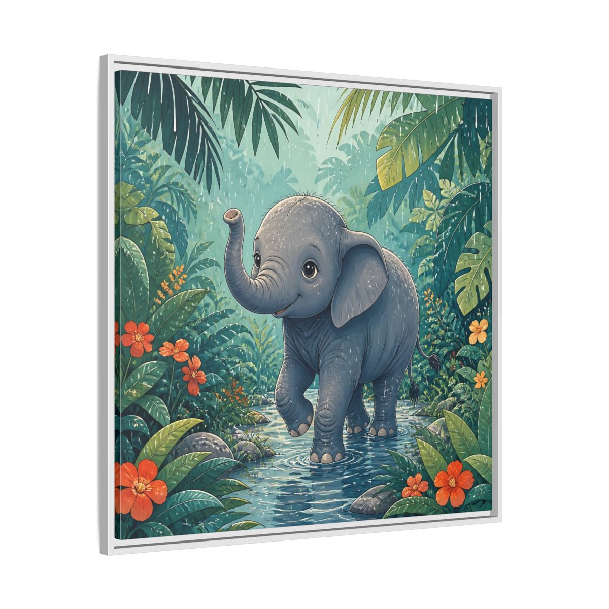 Side Mockup 25. Animals Baby Elephant Baby Elephant Jungle shown as stretched canvas wall art