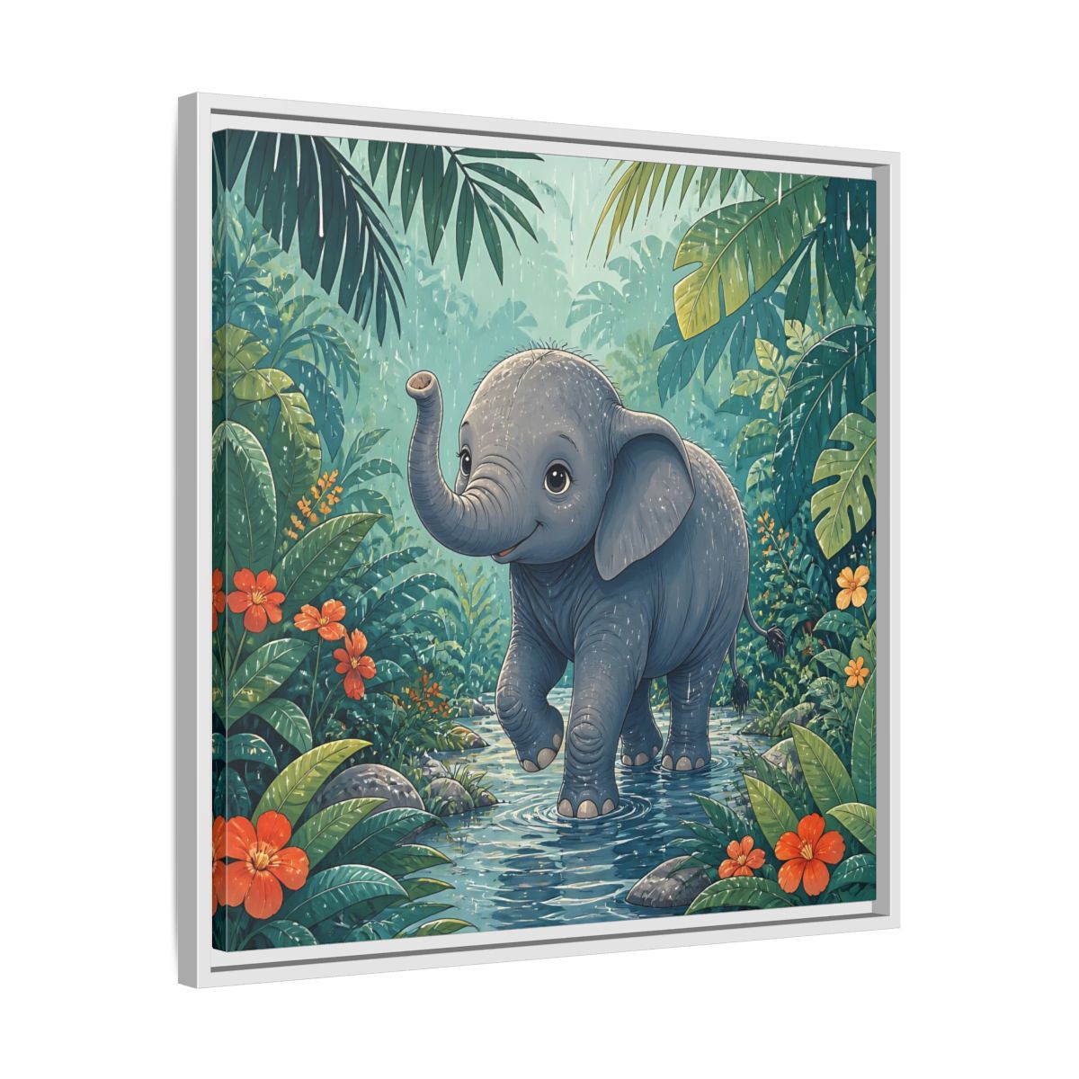 Side Mockup 26. Animals Baby Elephant Baby Elephant Jungle shown as stretched canvas wall art
