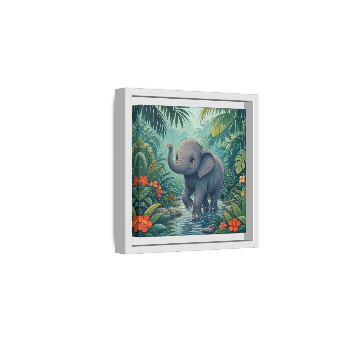 Side Mockup 1. Animals Baby Elephant Baby Elephant Jungle shown as stretched canvas wall art