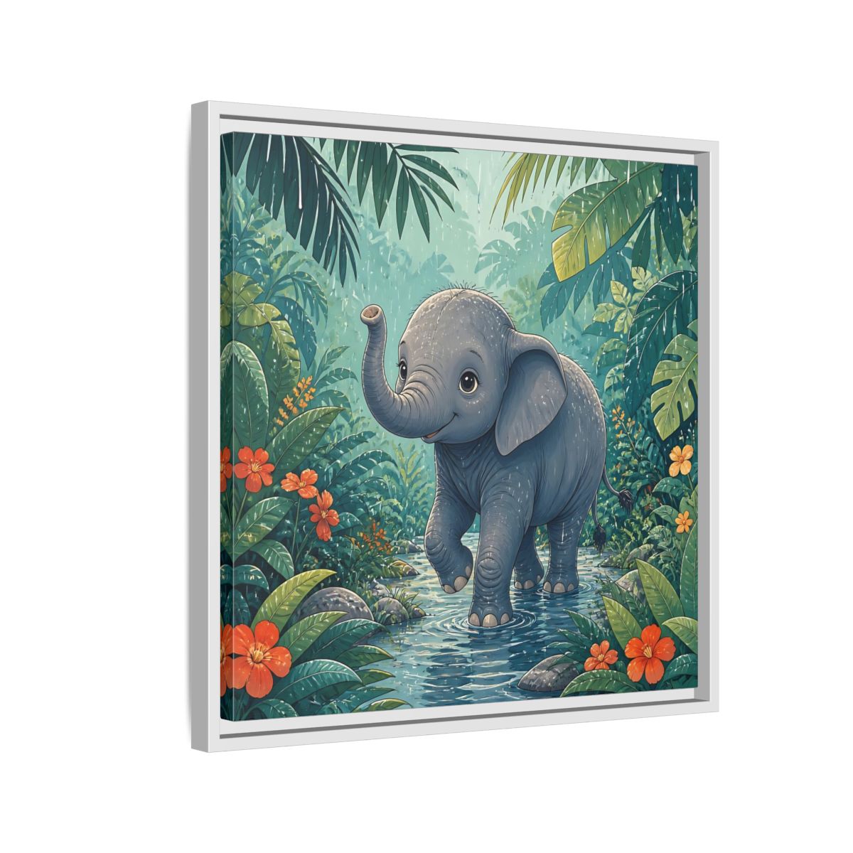 Side Mockup 10. Animals Baby Elephant Baby Elephant Jungle shown as stretched canvas wall art