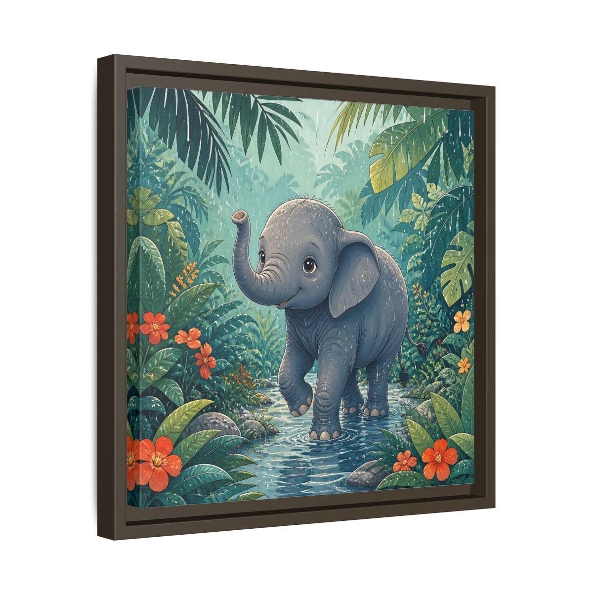 Side Mockup 29. Animals Baby Elephant Baby Elephant Jungle shown as stretched canvas wall art