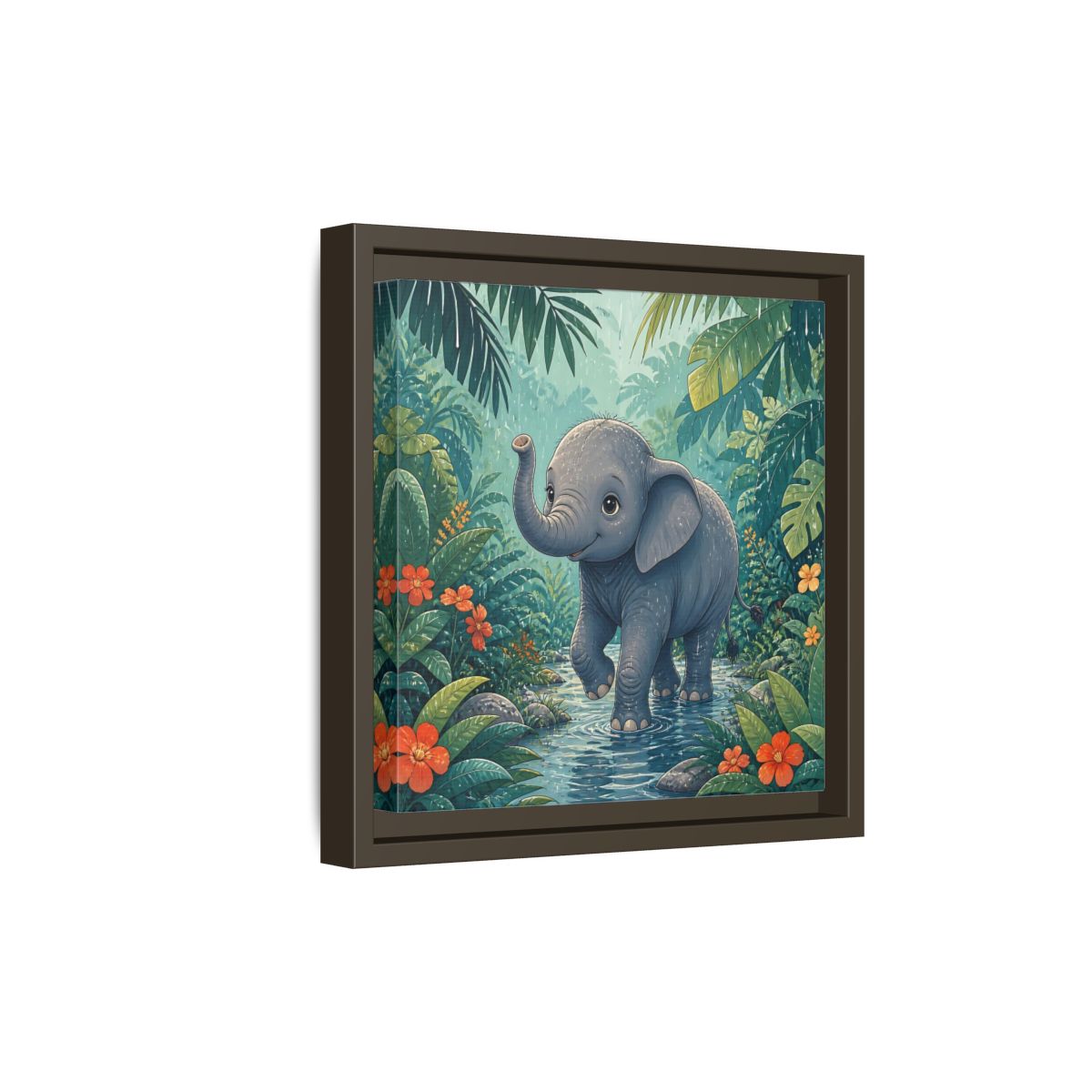 Side Mockup 20. Animals Baby Elephant Baby Elephant Jungle shown as stretched canvas wall art