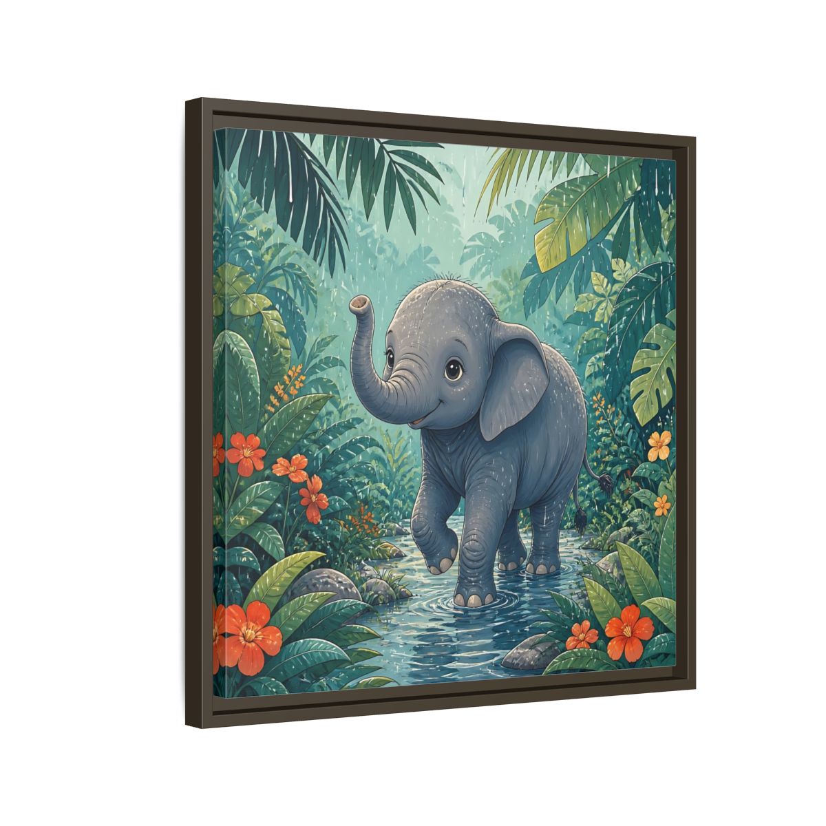 Side Mockup 11. Animals Baby Elephant Baby Elephant Jungle shown as stretched canvas wall art