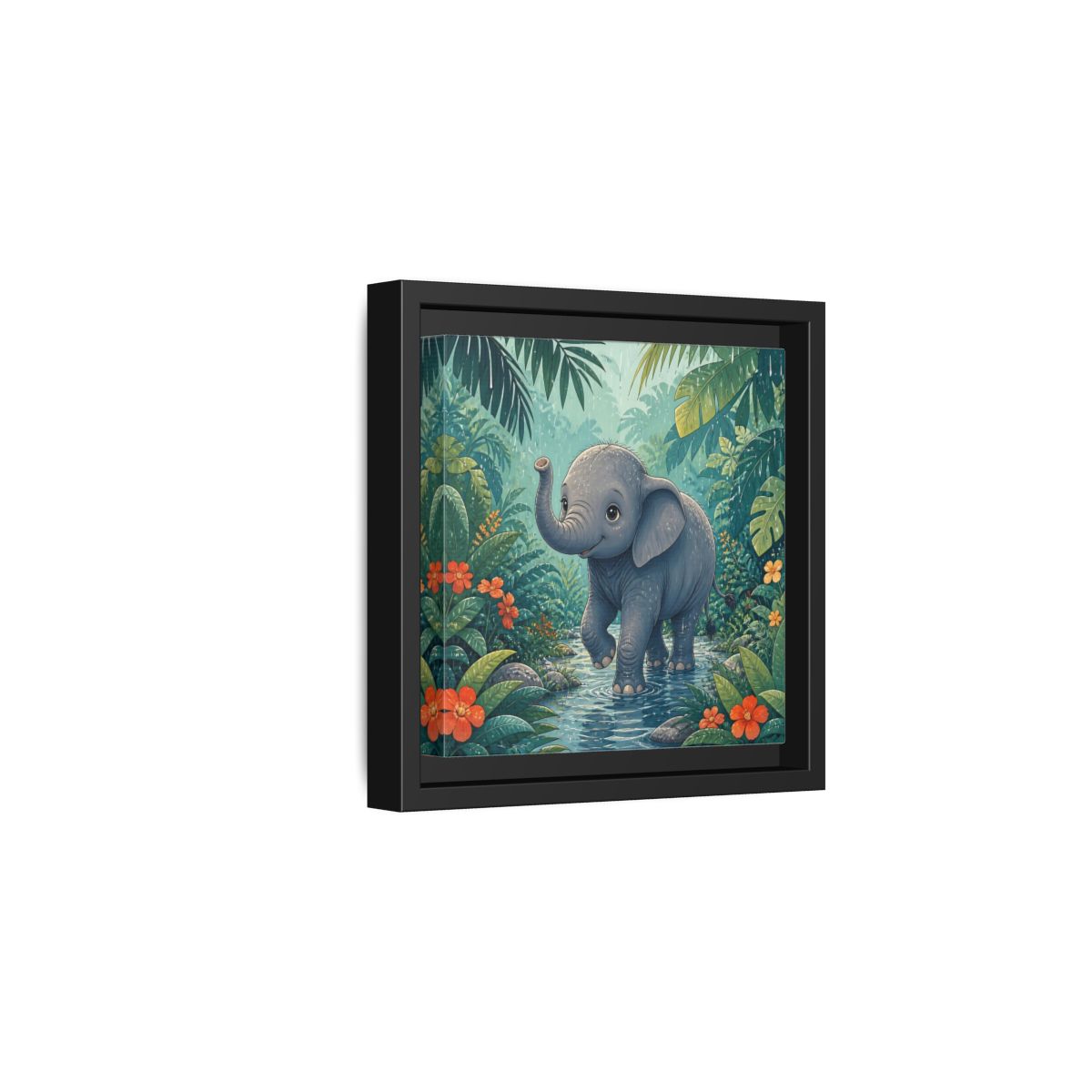 Side Mockup 3. Animals Baby Elephant Baby Elephant Jungle shown as stretched canvas wall art