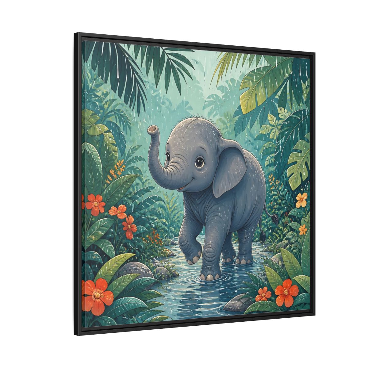 Side Mockup 6. Animals Baby Elephant Baby Elephant Jungle shown as stretched canvas wall art