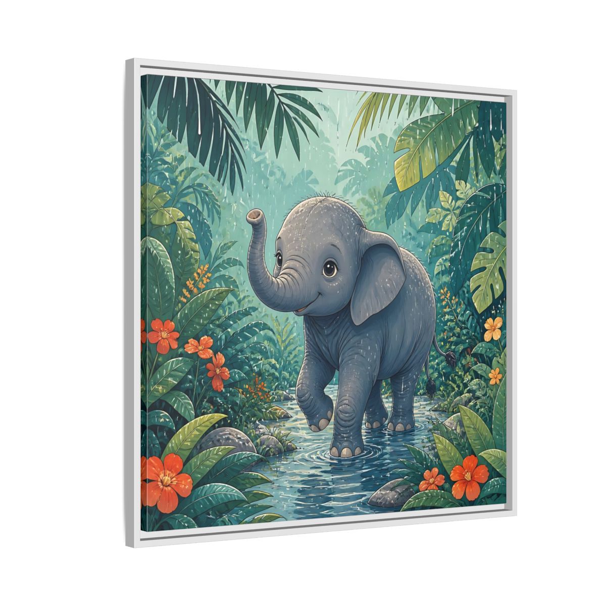 Side Mockup 7. Animals Baby Elephant Baby Elephant Jungle shown as stretched canvas wall art