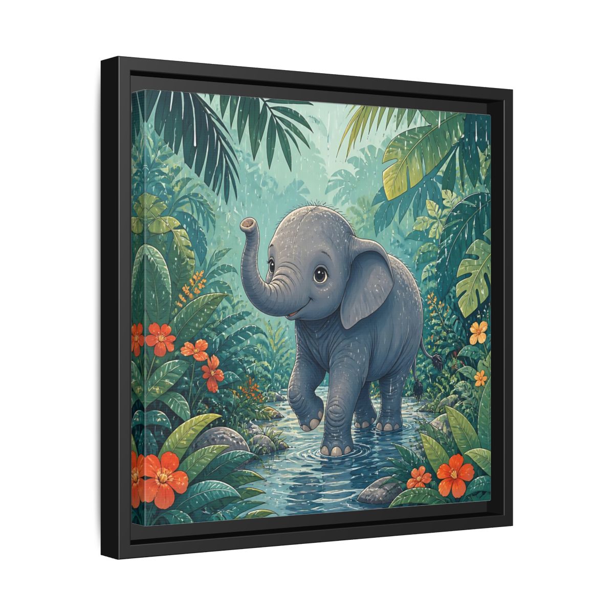 Side Mockup 32. Animals Baby Elephant Baby Elephant Jungle shown as stretched canvas wall art